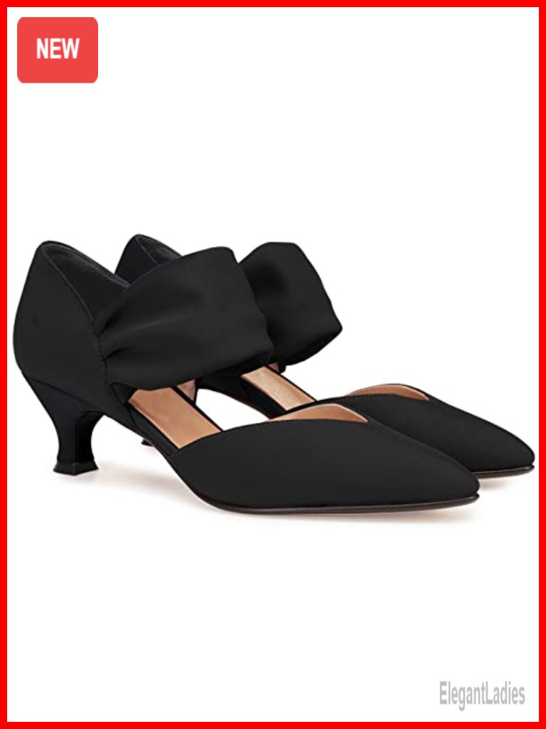Kitten Heel Dress Shoes Pointed Toe Slip On Ankle Strap Cutout Elegant Party